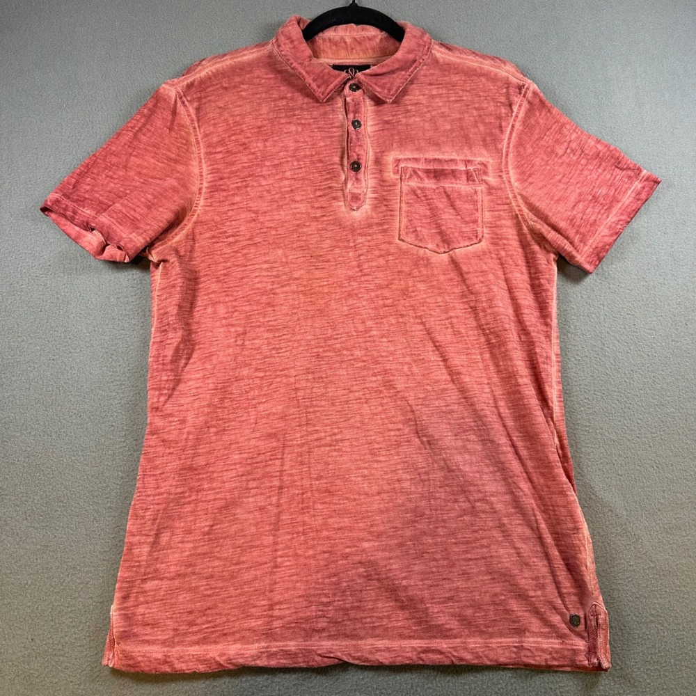 Rock & Republic Mens Polo Shirt Medium Red Pink Slub Cotton Short Sleeve Pocket